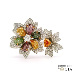 One-of-a-Kind Multicolored Natural Fancy Diamond Flower Ring