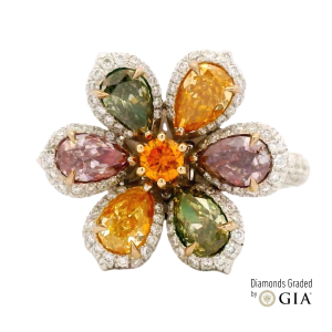 6-Petal Fancy Color Diamond Flower Ring | GIA